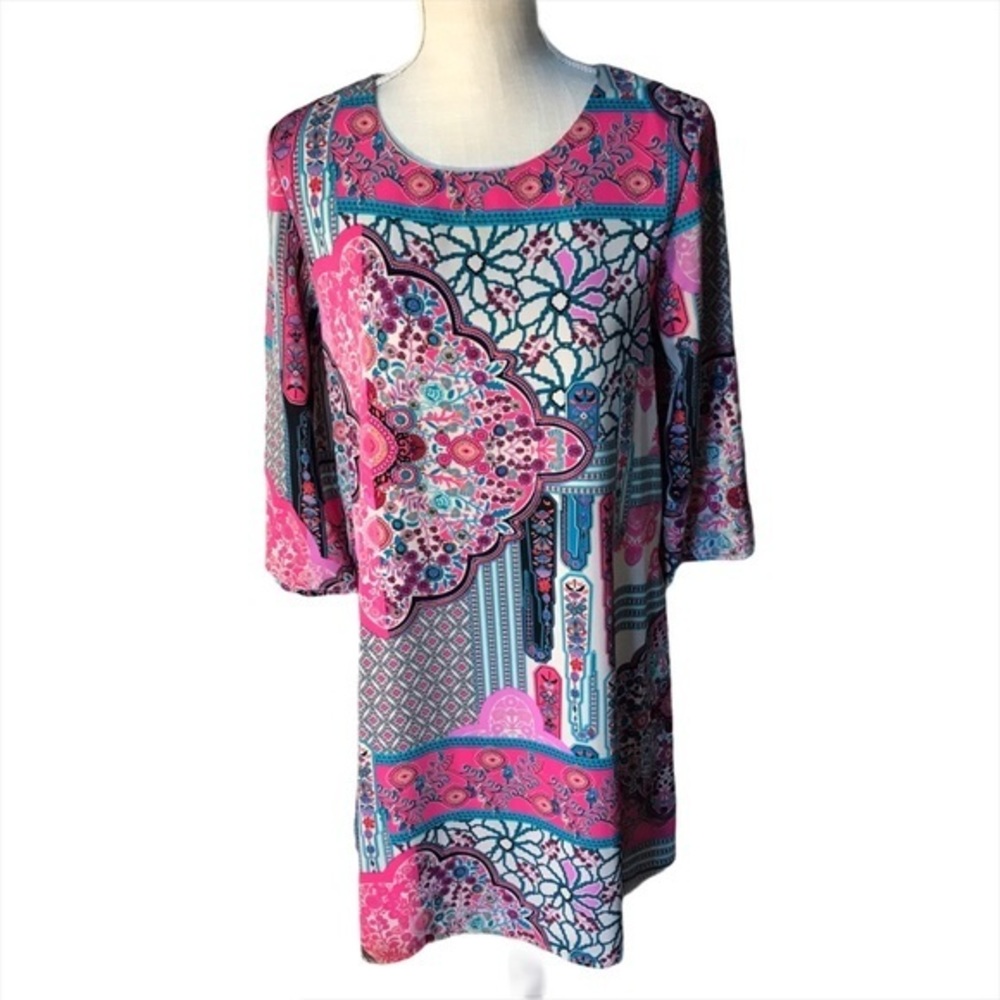 Everly Anthro Bold Boho Print Tunic Dress – Colorful Retro Chic Size M